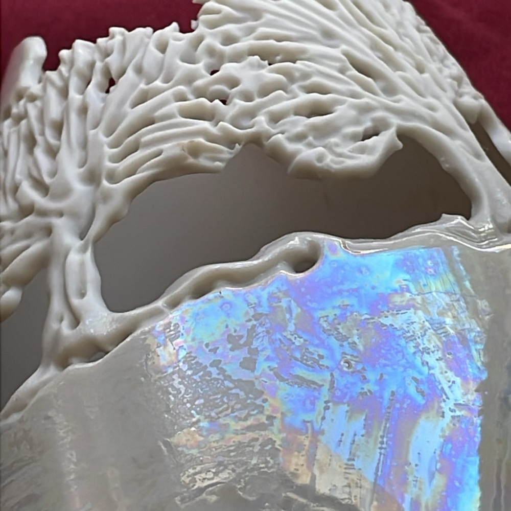 Vintage1991,Art Pottery Vase Incised Tree IridescentLusterwareSigned by Peter 91